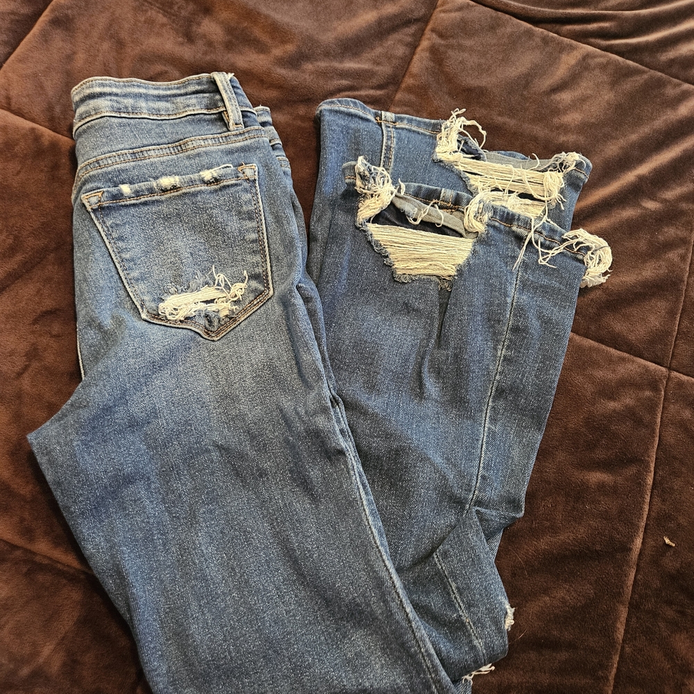 Trendy Distressed Blue Flare Jeans